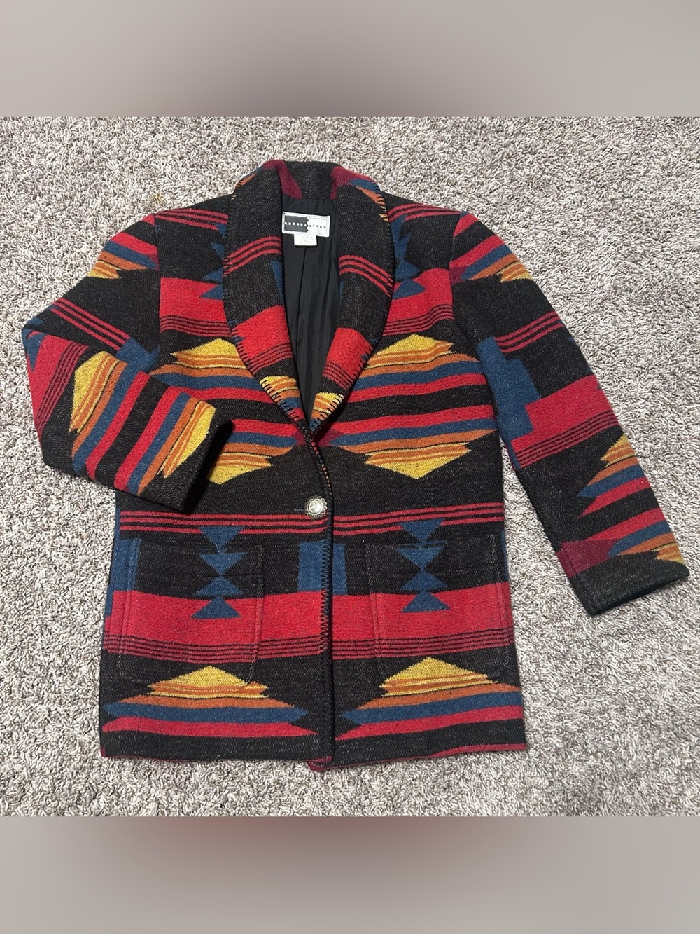 RHONDA STARK DESIGNSVINTAGE AZTEC SOUTHWEST WOOL BLEND JACKET WOMENS M PARK CITY